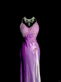 Niulatu Purple V-neck Mermaid Satin Backless Prom Dresses Formal Evening Gowns HZ1103