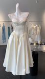 Niulatu Cream Spaghetti Straps A-Line Satin Short Prom Dresses Birthday Evening Gowns HZ1103