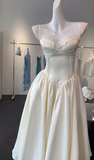 Niulatu Cream Spaghetti Straps A-Line Satin Short Prom Dresses Birthday Evening Gowns HZ1103