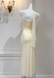 Niulatu Butter Yellow Asymmetric Neck Chiffon Bodycon Party Dress Short Prom Dresses HZ1103