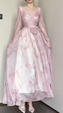 Niulatu Pink V-neck A-Line Chiffon Party Dresses HZ1103