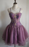 Niulatu Spaghetti Straps Purple A-Line Tulle Short Prom Dresses Homecoming Dresses with Rhinestones HZ1103