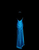 Niulatu Blue V-neck Mermaid Beaded Satin Long Prom Dresses Backless Evening Gowns HZ1103
