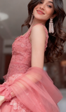 Niulatu Hot Pink Square Neck Mermaid Tulle Appliques Long Prom Dresses Formal Evening Gowns with Capes HZ1103