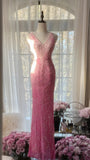 Niulatu Gradient Pink Mermaid V Neck Chiffon Beading Long Prom Dresses Vintage Formal Evening Gowns HZ1103