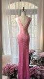 Niulatu Gradient Pink Mermaid V Neck Chiffon Beading Long Prom Dresses Vintage Formal Evening Gowns HZ1103