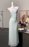 Niulatu Light Green Strapless Bodycon Chiffon Prom Dresses Simple Formal Evening Gowns HZ1103