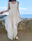 Niulatu White Square Neck A-Line Printed Chiffon Prom Dresses Sweet Birthday Party Dress HZ1103