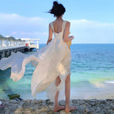 Niulatu White Square Neck A-Line Printed Chiffon Prom Dresses Sweet Birthday Party Dress HZ1103