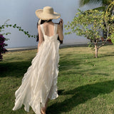 Niulatu White Square Neck A-Line Printed Chiffon Prom Dresses Sweet Birthday Party Dress HZ1103