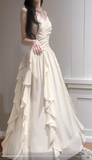 Niulatu Apricot Spaghetti Straps A-Line Chiffon Long Prom Dresses Birthday Evening Gowns HZ1103