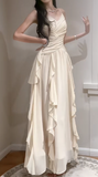 Niulatu Apricot Spaghetti Straps A-Line Chiffon Long Prom Dresses Birthday Evening Gowns HZ1103