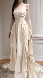 Niulatu Apricot Spaghetti Straps A-Line Chiffon Long Prom Dresses Birthday Evening Gowns HZ1103