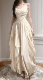 Niulatu Apricot Spaghetti Straps A-Line Chiffon Long Prom Dresses Birthday Evening Gowns HZ1103