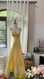 Niulatu Butter Yellow Sweetheart Neck Mermaid Beaded Chiffon Long Prom Dresses Vintage Formal Evening Gowns HZ1103