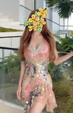 Niulatu V-neck Bodycon Party Dress Sequin Chiffon Short Prom Dresses Sparkly Homecoming Dresses HZ1103