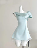 Niulatu Tiffany Blue Asymmetric Neck Chiffon A-Line Party Dress HZ1103