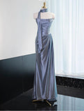 Niulatu Strapless Sheath Satin Prom Dresses Formal Evening Gowns HZ1103