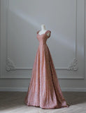 Niulatu Pink Sweetheart Neck A-Line Sequin Long Prom Dresses Formal Evening Gowns HZ1103