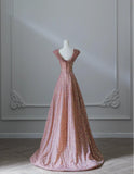 Niulatu Pink Sweetheart Neck A-Line Sequin Long Prom Dresses Formal Evening Gowns HZ1103