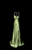Niulatu Green V-neck Satin Mermaid Long Prom Dresses Vintage Beaded Evening Dress HZ1103