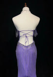 Niulatu Purple Off Shoulder Mermaid Tulle Rhinestone Long Prom Dresses Formal Evening Gowns HZ1103