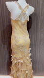 Niulatu Yellow Straps Mermaid Chiffon Beading Long Prom Dresses Vintage Evening Gowns HZ1103