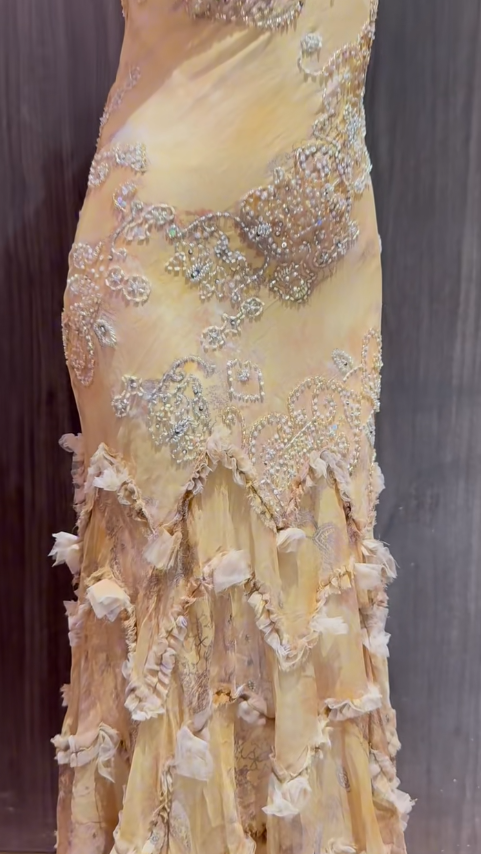 Niulatu Yellow Straps Mermaid Chiffon Beading Long Prom Dresses Vintage Evening Gowns HZ1103