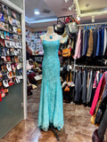 Niulatu Turquoise Square Neck Mermaid Tulle Applique Long Prom Dresses Backless Formal Evening Gowns HZ1103