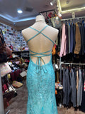 Niulatu Turquoise Square Neck Mermaid Tulle Applique Long Prom Dresses Backless Formal Evening Gowns HZ1103
