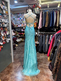 Niulatu Turquoise Square Neck Mermaid Tulle Applique Long Prom Dresses Backless Formal Evening Gowns HZ1103
