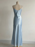 Niulatu Grey Blue Spaghetti Straps Mermaid Satin Beading Party Dress HZ1103