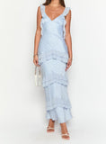 Niulatu Grey Blue V-neck Chiffon Sheath Party Dress Formal Evening Gowns HZ1103