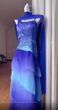 Niulatu Blue Gradient Asymmetric Neck Sheath Chiffon Beaded Long Prom Dresses Vintage Evening Gowns HZ1103