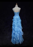 Niulatu Blue Spaghetti Straps Sheath Chiffon Beaded Long Prom Dresses Sweet Birthday Evening Gowns HZ1103