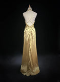 Niulatu Yellow Halter Sheath Satin Long Prom Dresses Vintage Formal Evening Gowns HZ1103