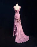 Niulatu Mauve Square Neck Mermaid Chiffon Applique Long Prom Dresses Vintage Formal Evening Gowns HZ1103