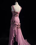 Niulatu Mauve Square Neck Mermaid Chiffon Applique Long Prom Dresses Vintage Formal Evening Gowns HZ1103