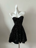 Niulatu Black Sweetheart Neck A-Line Sequin Short Prom Dresses Homecoming Dresses HZ1103