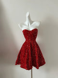 Niulatu Black Sweetheart Neck A-Line Sequin Short Prom Dresses Homecoming Dresses HZ1103