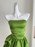 Niulatu Green Strapless A-Line Satin Short Prom Dresses Homecoming Dresses HZ1103