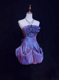 Niulatu Purple Strapless A-Line Taffeta Short Prom Dresses Homecoming Dresses HZ1103