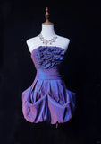 Niulatu Purple Strapless A-Line Taffeta Short Prom Dresses Homecoming Dresses HZ1103