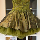 Niulatu Dark Olive Green Sweetheart Neck A-Line Satin Tulle Short Prom Dresses Homecoming Dresses HZ1103