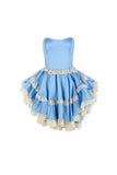 Niulatu Blue Strapless A-Line Satin Lace Short Prom Dress Homecoming Dress HZ1103