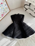Niulatu Black Strapless A-Line Satin Short Prom Dress Homecoming Dress HZ1103