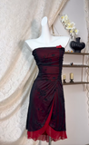Niulatu Black Chiffon Strapless Bodycon Short Prom Dress Homecoming Dress HZ1103