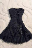 Niulatu Black Strapless A-Line Glitter Tulle Short Prom Dress Homecoming Dresses HZ1103