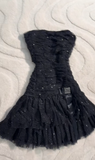 Niulatu Black Strapless A-Line Glitter Tulle Short Prom Dress Homecoming Dresses HZ1103