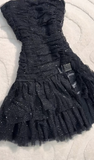 Niulatu Black Strapless A-Line Glitter Tulle Short Prom Dress Homecoming Dresses HZ1103